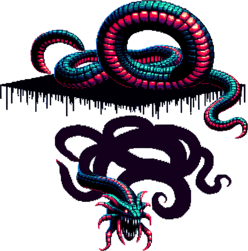 evil large snake dangling upside down, I want the art style to reflect a classic 16-bit retro pixel art aesthetic, reminiscent of early 1990s RPGs with vibrant colors.
Single Game Texture. In-Game asset. 2d. Blank background. High contrast. No shadows.