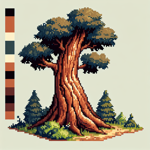 pixelart - a smooth brown wooden tree trunk of a tall tree.Only the trunk of the tree should be seen in the generated image..
Single Game Texture. In-Game asset. 2d. Blank background. High contrast. No shadows.