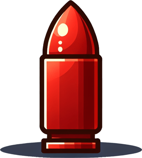 Red bullet facing towards the bottom of the game.
Single Game Texture. In-Game asset. 2d. Blank background. High contrast. No shadows.