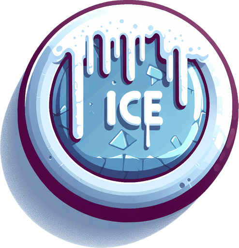 a button that is dripping with icicles that says "ice".
Single Game Texture. In-Game asset. 2d. Blank background. High contrast. No shadows.