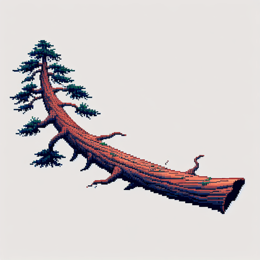 pixelart. A long horizontally growing  branch grown from a redwood tree. The tree itself should not be included in the image, only the branch..
Single Game Texture. In-Game asset. 2d. Blank background. High contrast. No shadows.