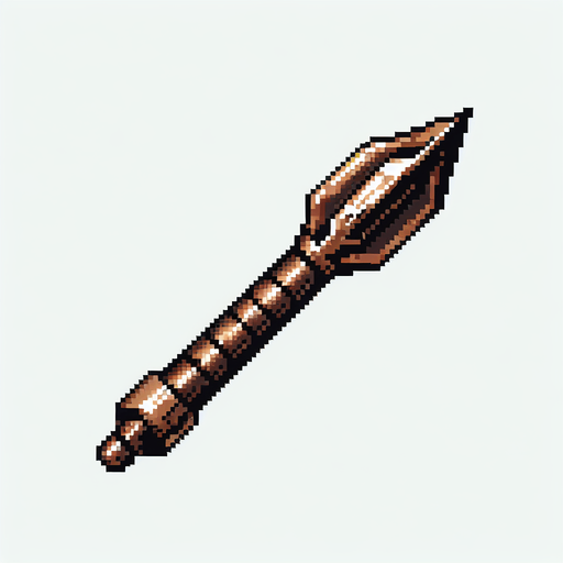 a crossbow bolt made of bronze. straight. pixelart. Single Game Texture. In-Game asset. 2d. Blank background. High contrast. No shadows.