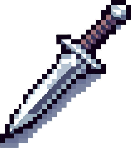 dagger pointing down
Single Game Texture. In-Game asset. 2d. Blank background. High contrast. No shadows. pixel. 8 bit