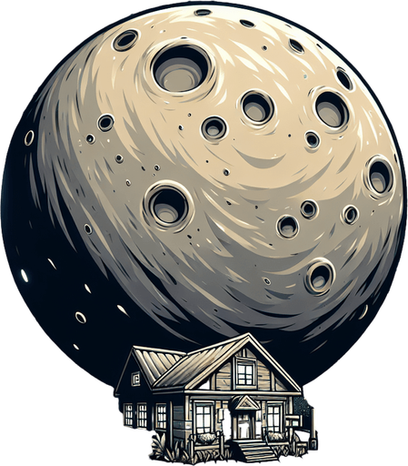 Perfectly round planet looking like a house, cartoon Single Game Texture. In-Game asset. 2d. Blank background. High contrast. No shadows.