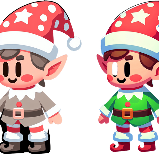 one cute christmas elf. plastic style. Single Game Texture. In-Game asset. 2d. Blank background. High contrast. No shadows.