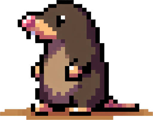 pixel art. mole. standing up position..
Single Game Texture. In-Game asset. 2d. Blank background. High contrast. No shadows.