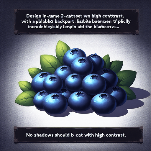 A small pile of delicious blueberries.
Single Game Texture. In-Game asset. 2d. Blank background. High contrast. No shadows.