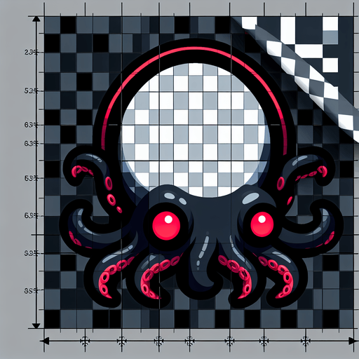 The octopus is black, with red eyes.
Single Game Texture. In-Game asset. 2d. Blank background. High contrast. No shadows.