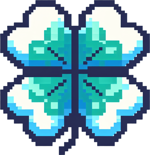 pixel art of a 4 leaf sky blue clover..
Single Game Texture. In-Game asset. 2d. Blank background. High contrast. No shadows.