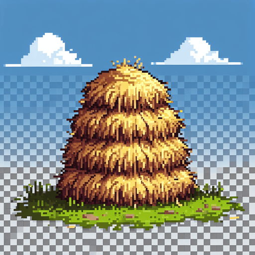 A 2D pixel of a fram hay asset transparent.
Single Game Texture. In-Game asset. 2d. Blank background. High contrast. No shadows.