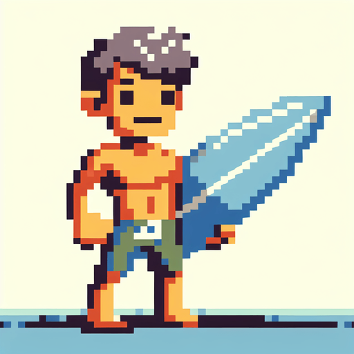 8 bit. cartoon. surfer. ingame asset. surfing. no surfboard. Single Game Texture. In-Game asset. 2d. Blank background. High contrast. No shadows.