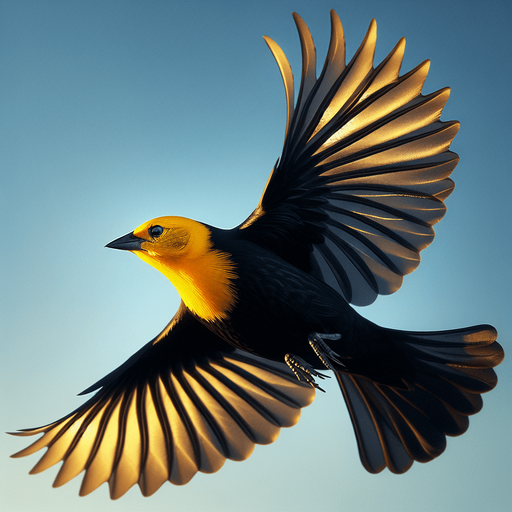 flying Yellow-headed Blackbird.