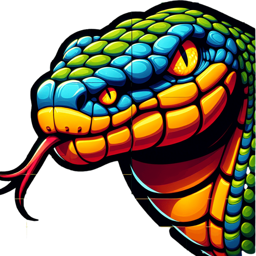 Snake Face.
Single Game Texture. In-Game asset. 2d. Blank background. High contrast. No shadows.