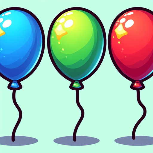 Blue, Green, Red Ballons..
Single Game Texture. In-Game asset. 2d. Blank background. High contrast. No shadows.