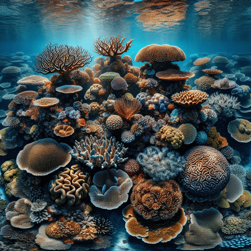 Underwater. only water and corals.
NO animals