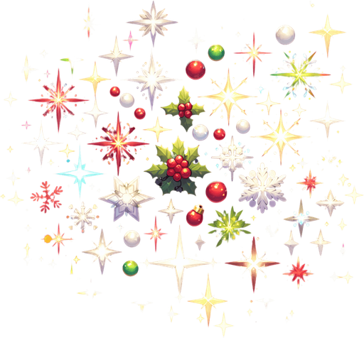 Christmas sparkles png Single Game Texture. In-Game asset. 2d. Blank background. High contrast. No shadows.