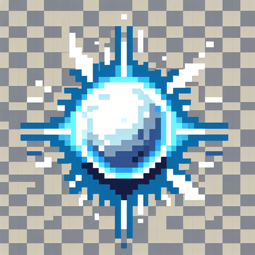 Pixel art bullet blue and white shining orb of energy retro

Single Game Texture. In-Game asset. 2d. Blank background. High contrast. No shadows.