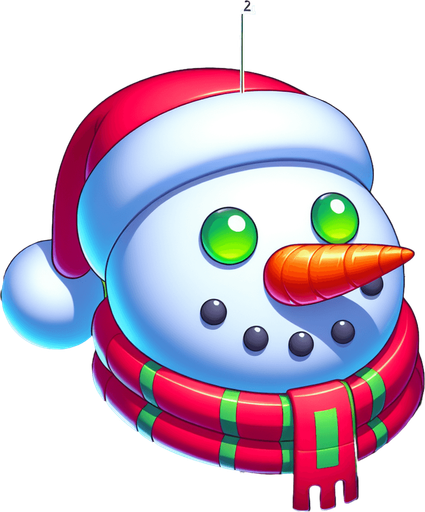 Cartoon Christmas snow man head.
Single Game Texture. In-Game asset. 2d. Blank background. High contrast. No shadows.