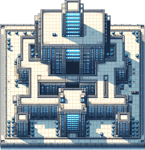 a sky scaper platform. top-down bird-eye view perspective with a flat top with windows.
Single Game Texture. In-Game asset. 2d. Blank background. High contrast. No shadows.