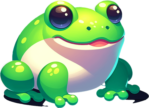 A little green frog.
Single Game Texture. In-Game asset. 2d. Blank background. High contrast. No shadows.