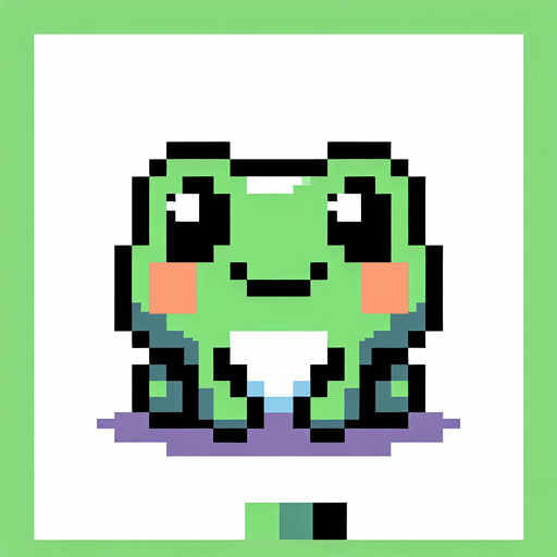 pixelated 8-bit cute sitting frog seen from the front.
Single Game Texture. In-Game asset. 2d. Blank background. High contrast. No shadows.