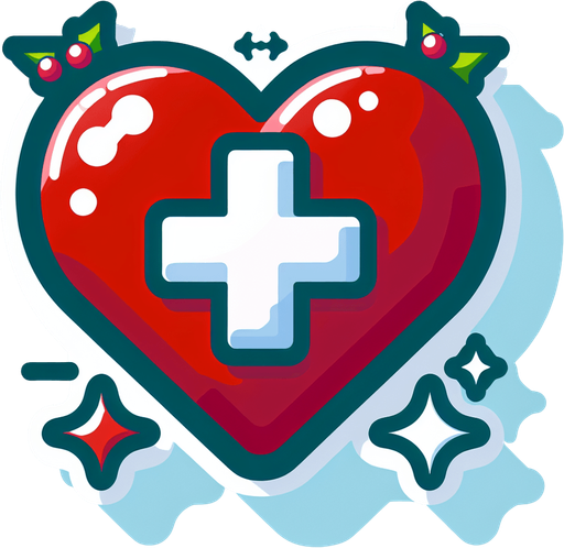 Single cartoon extra life heart. No drop shadows. Christmas designed Single Game Texture. In-Game asset. 2d. Blank background. High contrast. No shadows.