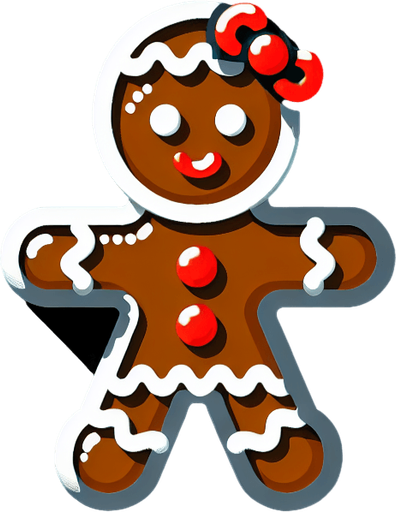 a christmas gingerbread girl. plastic style. Single Game Texture. In-Game asset. 2d. Blank background. High contrast. No shadows.