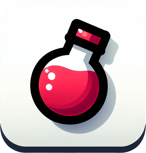 The red potion.
Single Game Texture. In-Game asset. 2d. Blank background. High contrast. No shadows.