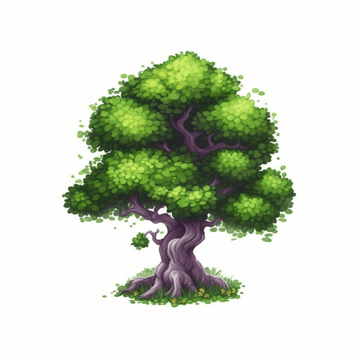 single background tree, full view.
Game Texture. In-Game asset. 2d. Pixelart. White background. Blank background. Low detail. High contrast.