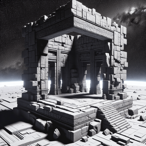 Interior of volcanic temple ruins in outerspace..
Single Game Texture. In-Game asset. 2d. Blank background. High contrast. No shadows.