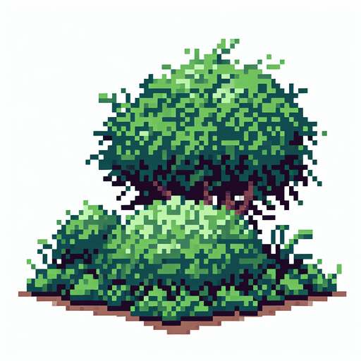 pixel art of a bush..
Single Game Texture. In-Game asset. 2d. Blank background. High contrast. No shadows.