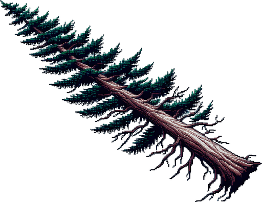 pixelart. A long horizontally growing  branch grown from a redwood tree. The tree itself should not be included in the image, only the branch..
Single Game Texture. In-Game asset. 2d. Blank background. High contrast. No shadows.