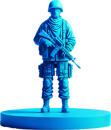 A blue soldier toy Single Game Texture. In-Game asset. 2d. Blank background. High contrast. No shadows.