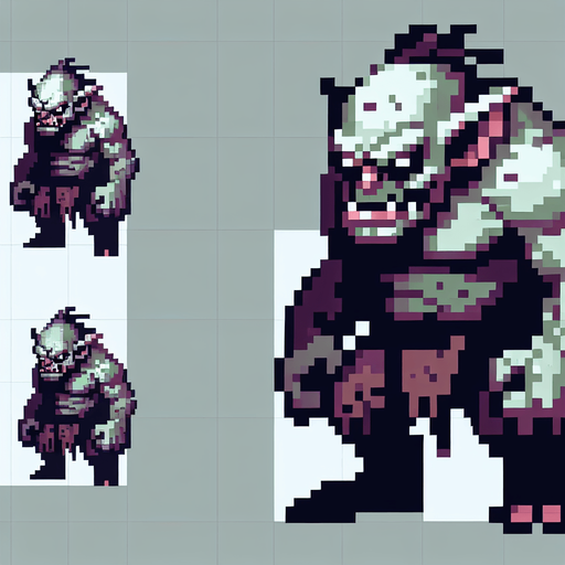 an evil goblin. pixelart. top down view.
 In-Game asset. 2d. Blank background. High contrast. No shadows.