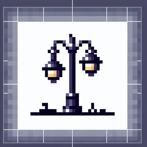 Pixel art street lamp.
Single Game Texture. In-Game asset. 2d. Blank background. High contrast. No shadows.