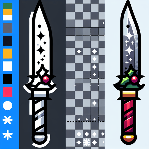 Cartoon knife pointing up. Symmetrical. Vertical. Christmas designed. Single Game Texture. In-Game asset. 2d. Blank background. High contrast. No shadows.