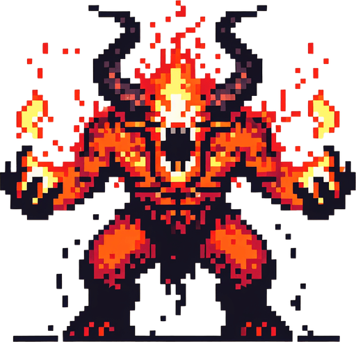 A fierce balrog. Pixelart. Single Game Texture. In-Game asset. 2d. Blank background. High contrast. No shadows.