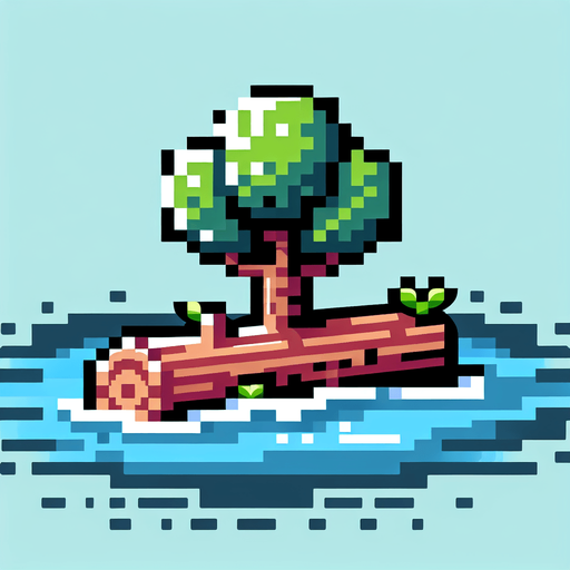 8 bit. cartoon. tree log. floating in the water.  in game asset. no background. Single Game Texture. In-Game asset. 2d. Blank background. High contrast. No shadows.