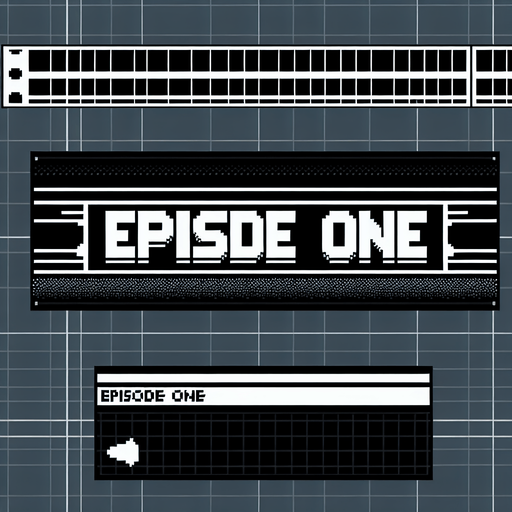 black banner with text that says 'Episode One', I want the art style to reflect a classic 16-bit retro pixel art aesthetic, reminiscent of early 1990s RPGs.
Single Game Texture. In-Game asset. 2d. Blank background. High contrast. No shadows.