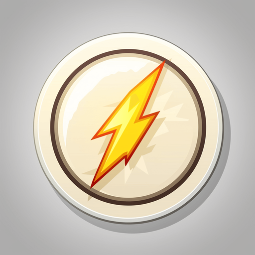 Round powerup. Lightning icon pointing up.
Single Game Texture. In-Game asset. 2d. Pixelart. White background. Blank background. Low detail. High contrast.