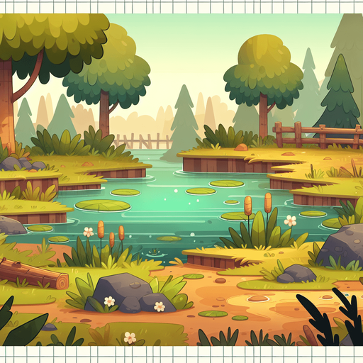 Cozy cartoon swamp background

Single Game Texture. In-Game asset. 2d. Blank background. High contrast. No shadows.