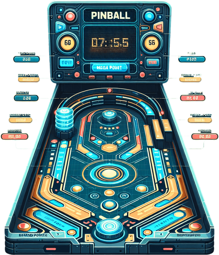 Pin ball game background with counter for mega points in futuristic style with clear blocks for rewards points for the pin ball physics in the game.
Single Game Texture. In-Game asset. 2d. Blank background. High contrast. No shadows.