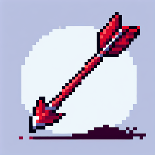 A red hunting arrow, pointing straight up. Pixelart. Vertical view. Single Game Texture. In-Game asset. 2d. Blank background. High contrast. No shadows.