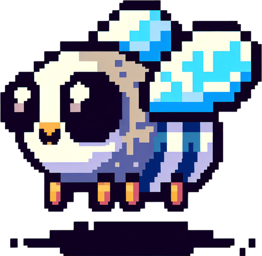 cute flying fly seen from the side. pixelated 8-bit.
Single Game Texture. In-Game asset. 2d. Blank background. High contrast. No shadows.