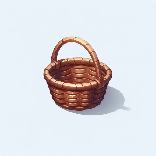 Basket.
Single Game Texture. In-Game asset. 2d. Blank background. High contrast. No shadows.