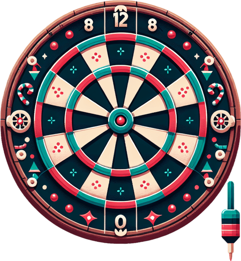 Cartoon flat dart board. Christmas designed. Single Game Texture. In-Game asset. 2d. Blank background. High contrast. No shadows.