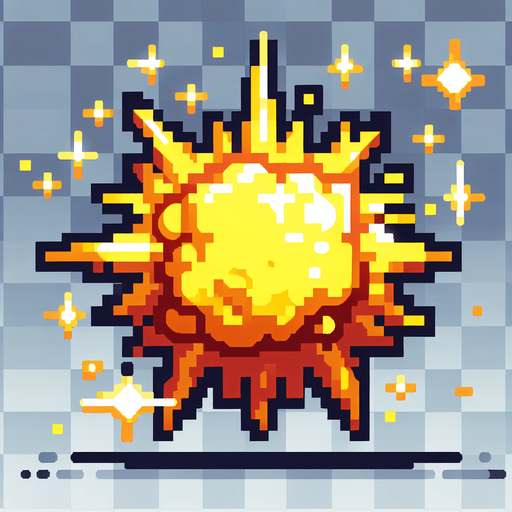 Bright yellow blast pixel art shooter game
Single Game Texture. In-Game asset. 2d. Blank background. High contrast. No shadows.