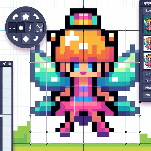 8-bit cartoon colorfull square fairy..
Single Game Texture. In-Game asset. 2d. Blank background. High contrast. No shadows.