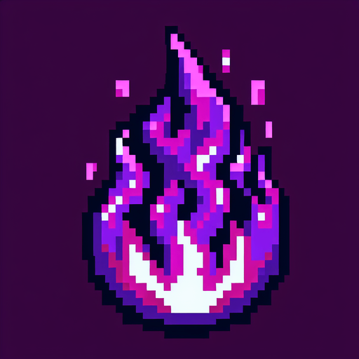 purple flame. I want the art style to reflect a classic 16-bit retro pixel art aesthetic, reminiscent of early 1990s RPGs with vibrant colors..
Single Game Texture. In-Game asset. 2d. Blank background. High contrast. No shadows.