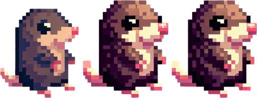 pixel art. mole. standing up position..
Single Game Texture. In-Game asset. 2d. Blank background. High contrast. No shadows.